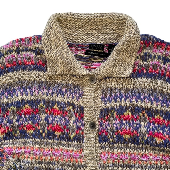Sigrid Olsen Sport linen silk blend Hand Knit button up cardigan sweater - Picture 6 of 11